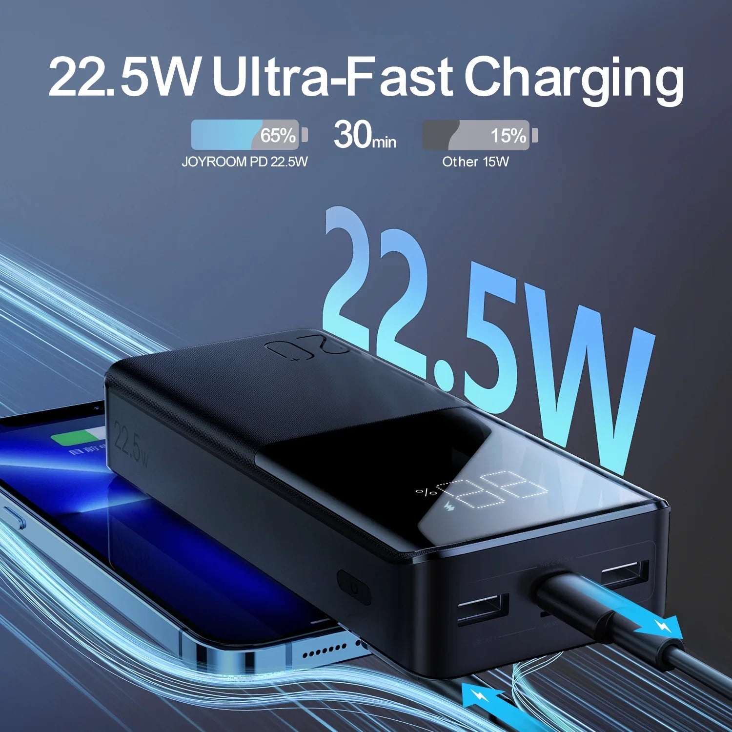 JR-QP-192 20000mah 22.5W fast charging powerbank with LCD display