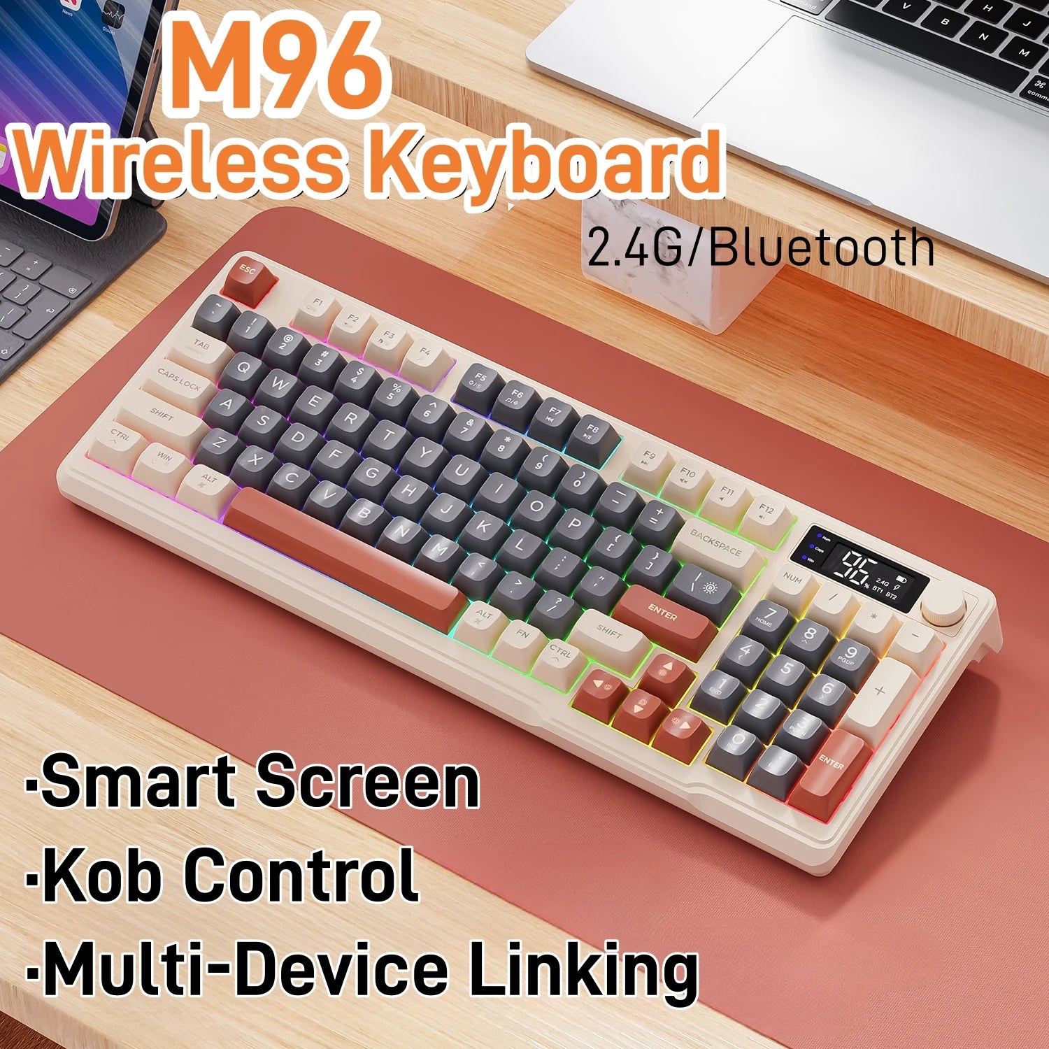 FreeWolf M96 Wireless Keyboard with Screen,Gaming Keyboard Bluetooth Dual-Mode Connection