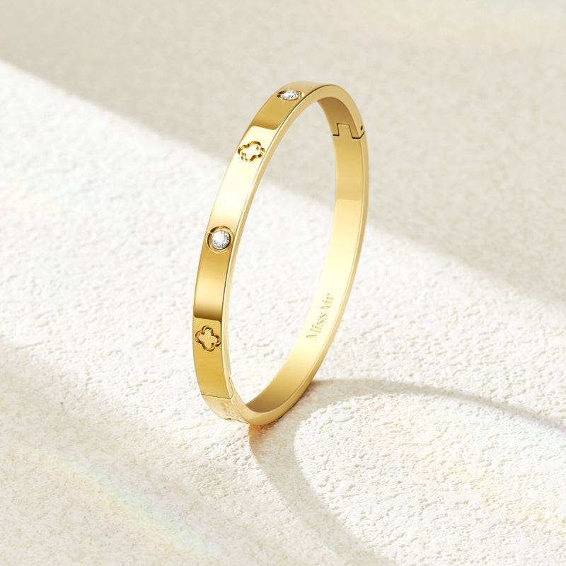 LOVE Bangle Bracelet – 14K Gold Plated Fashion Rhinestone Decorated Jewelry