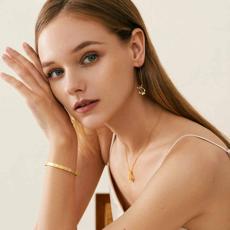 LOVE Bangle Bracelet – 14K Gold Plated Fashion Rhinestone Decorated Jewelry