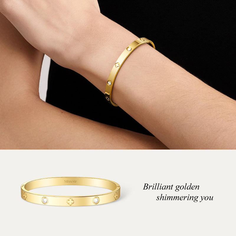 LOVE Bangle Bracelet – 14K Gold Plated Fashion Rhinestone Decorated Jewelry