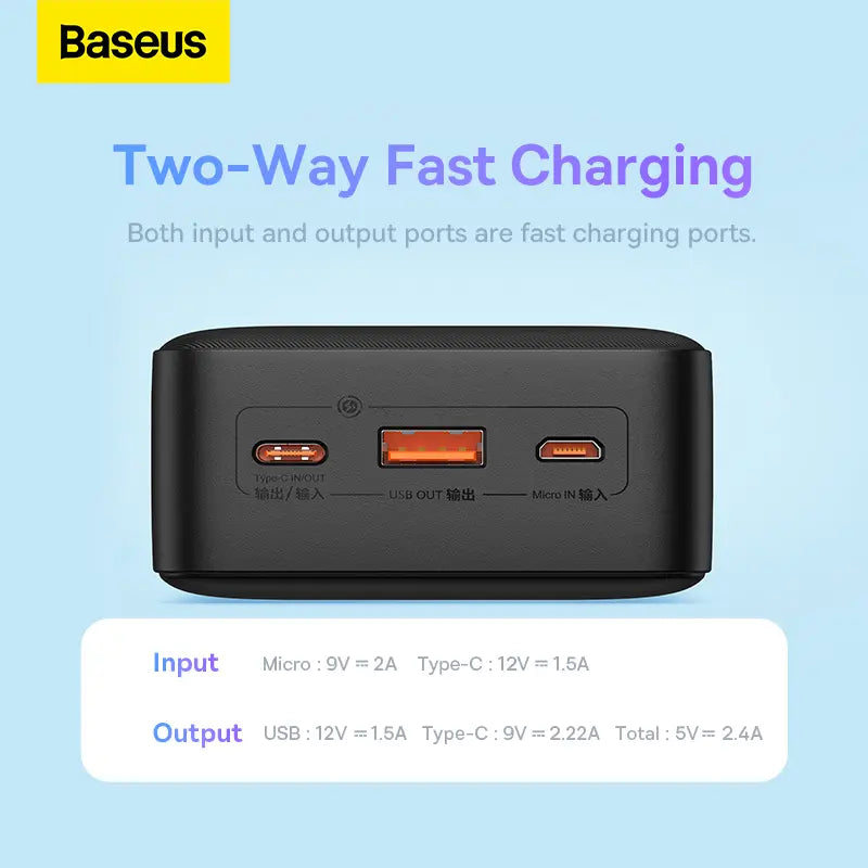 Baseus Airpow Fast Charge Power Bank 30000mAh 20W （With Simple Series Charging Cable USB to Type-C 0.3m Black）