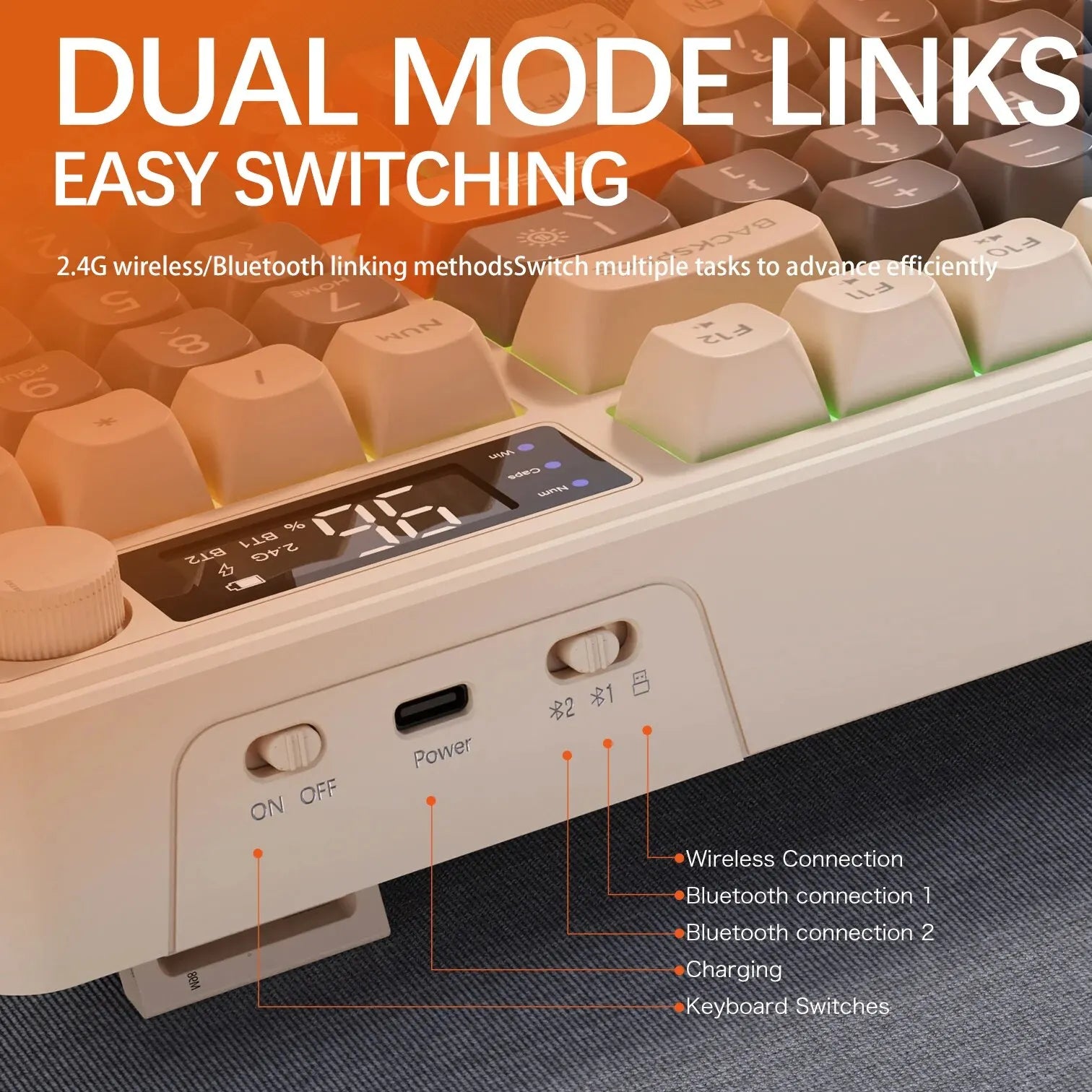 FreeWolf M96 Wireless Keyboard with Screen,Gaming Keyboard Bluetooth Dual-Mode Connection