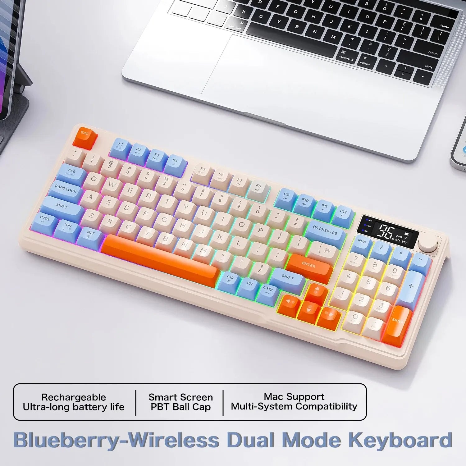 FreeWolf M96 Wireless Keyboard with Screen,Gaming Keyboard Bluetooth Dual-Mode Connection