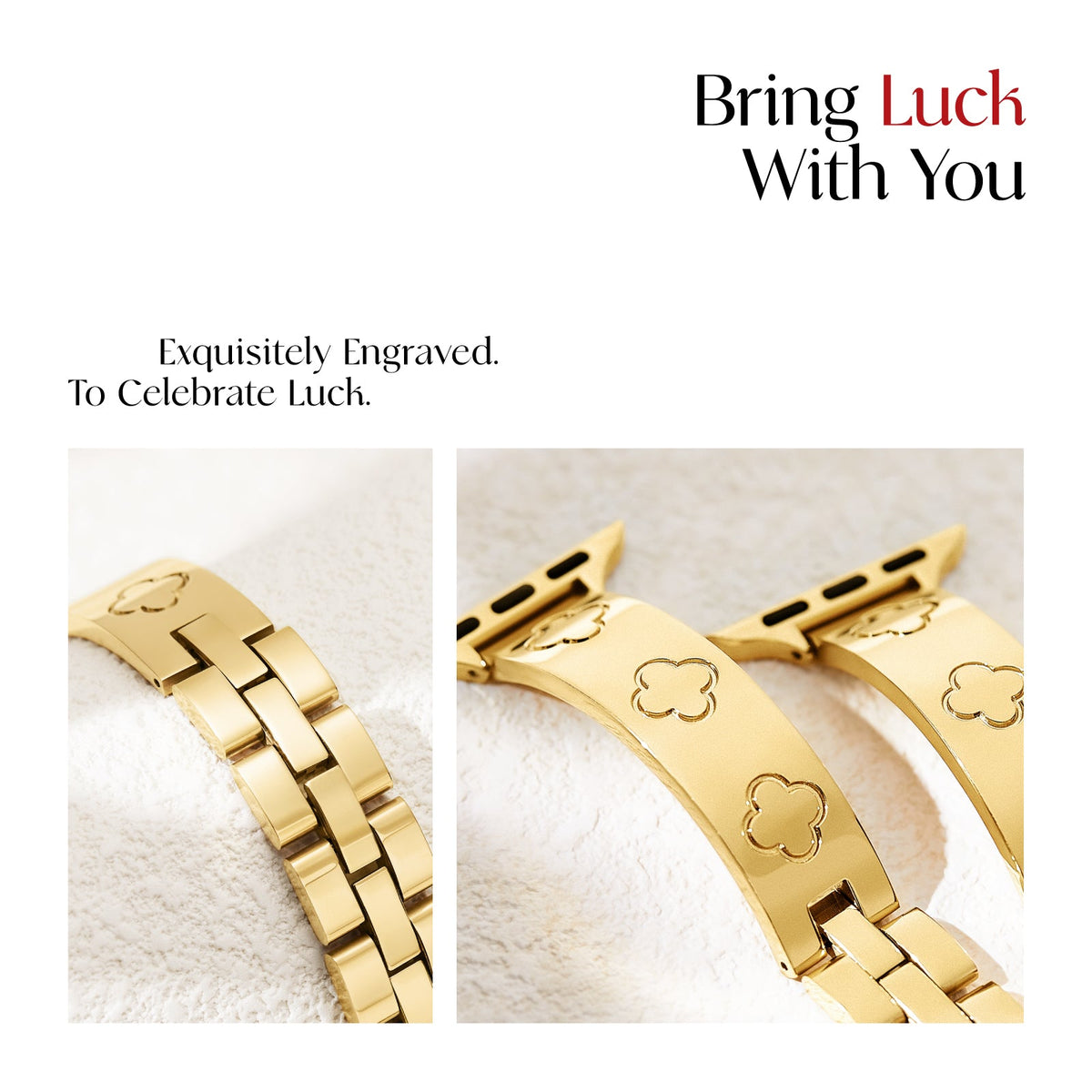 316L Stainless Steel LOVE LUCK Apple Watch Bracelet Set - 18k Gold Plated
