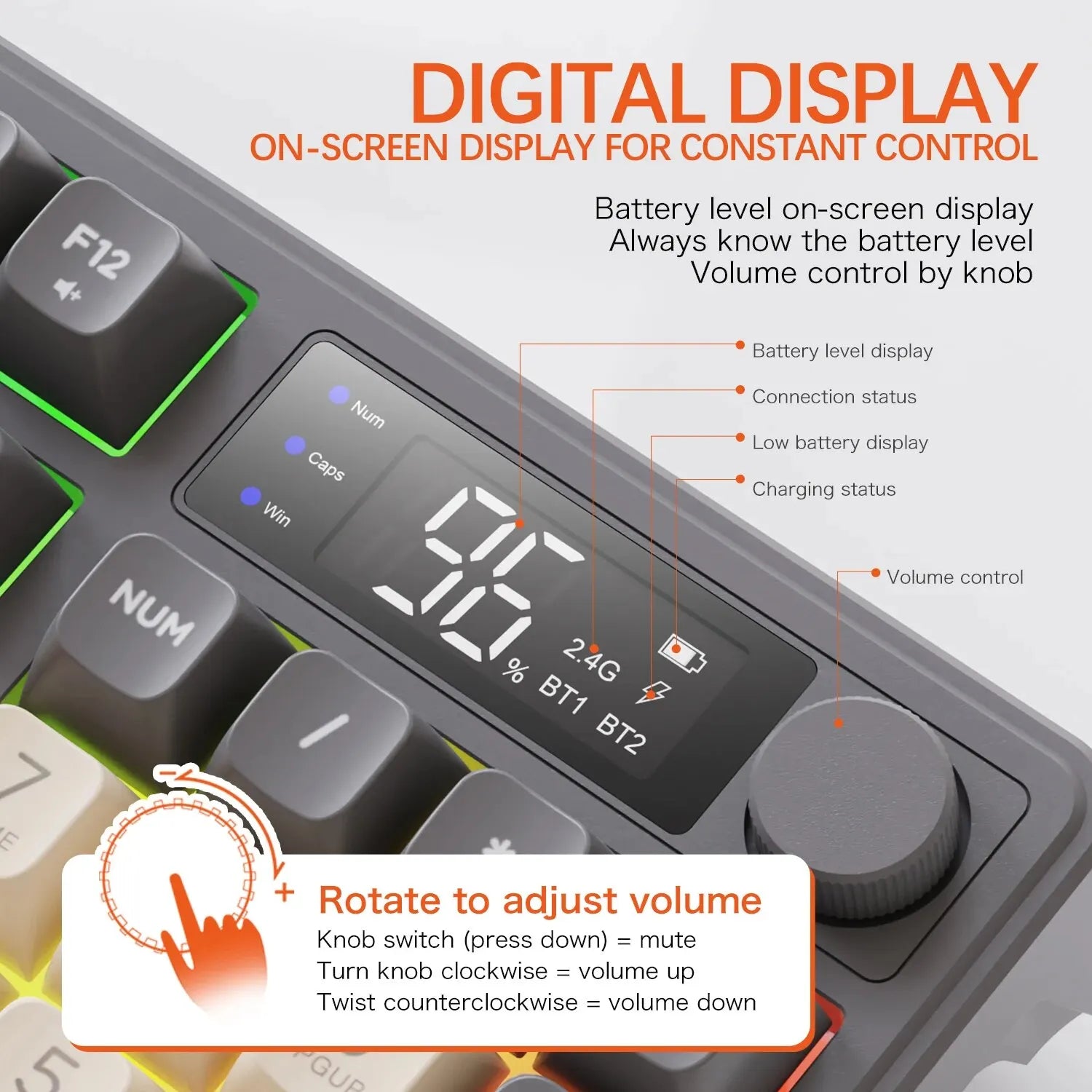 FreeWolf M96 Wireless Keyboard with Screen,Gaming Keyboard Bluetooth Dual-Mode Connection
