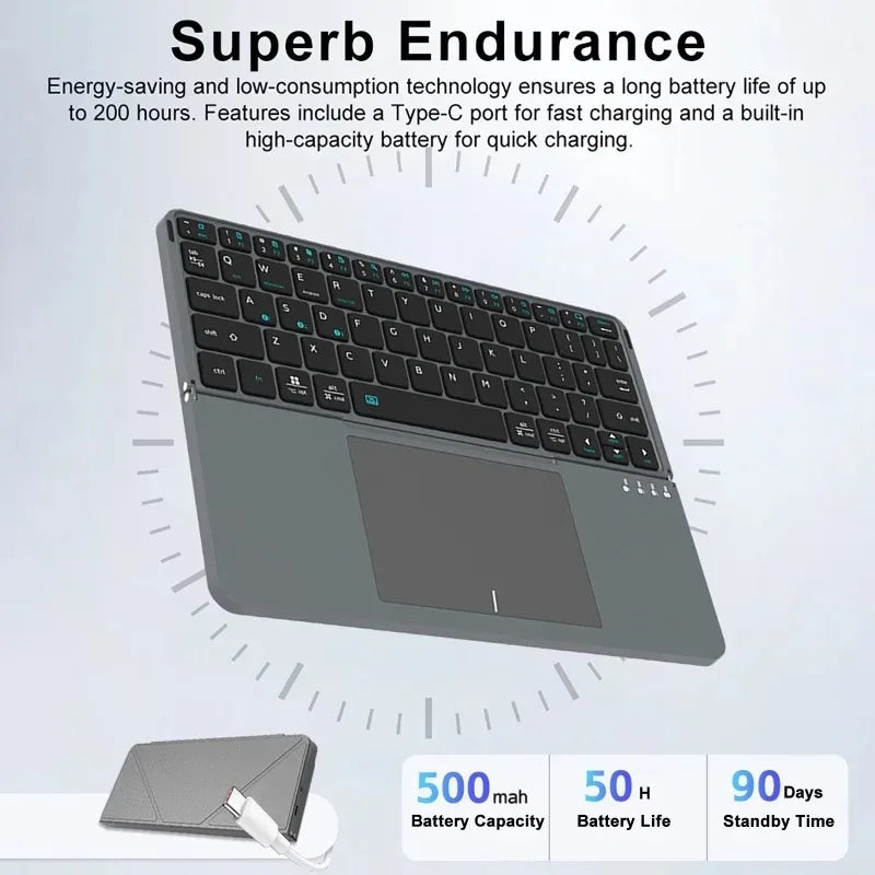 Bluetooth 5.0 Folding Keyboard With Touchpad