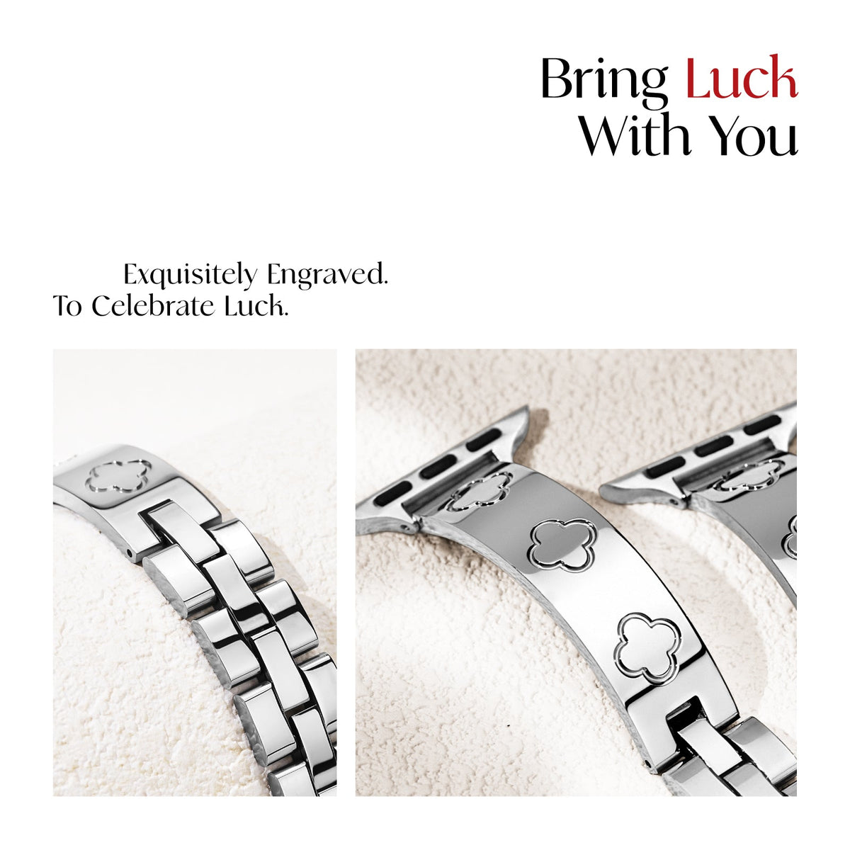 316L Stainless Steel LOVE LUCK Apple Watch Bracelet Set - 18k Gold Plated