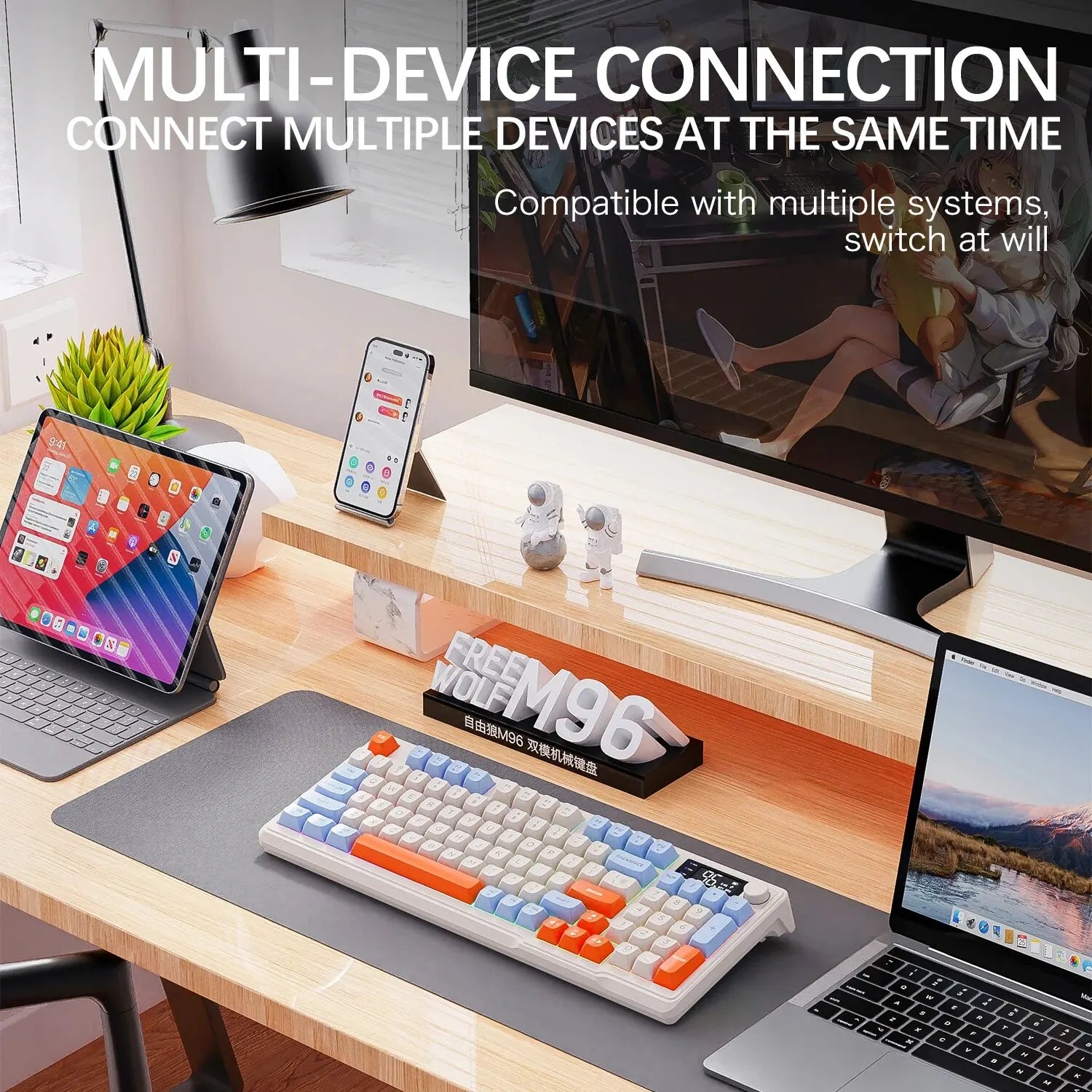 FreeWolf M96 Wireless Keyboard with Screen,Gaming Keyboard Bluetooth Dual-Mode Connection