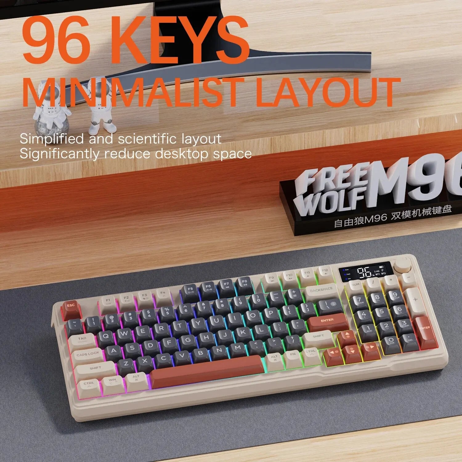 FreeWolf M96 Wireless Keyboard with Screen,Gaming Keyboard Bluetooth Dual-Mode Connection