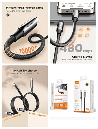 ldnio Robust 240W Super Fast Cable type c to type c cable 1m