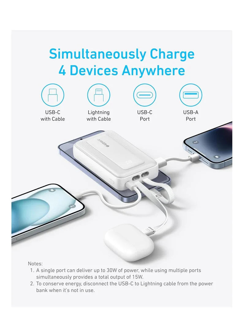 anker 10000 mAh Zolo Power Bank, 30W Max with Built-In USB-C and Lightning Cables