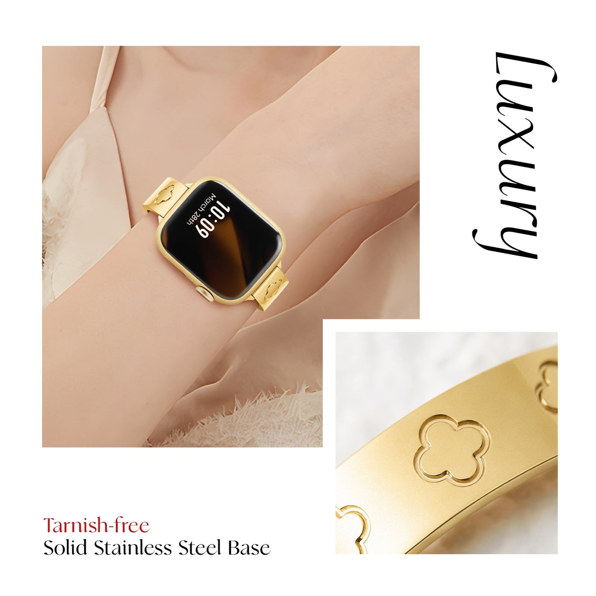 316L Stainless Steel LOVE LUCK Apple Watch Bracelet Set - 18k Gold Plated
