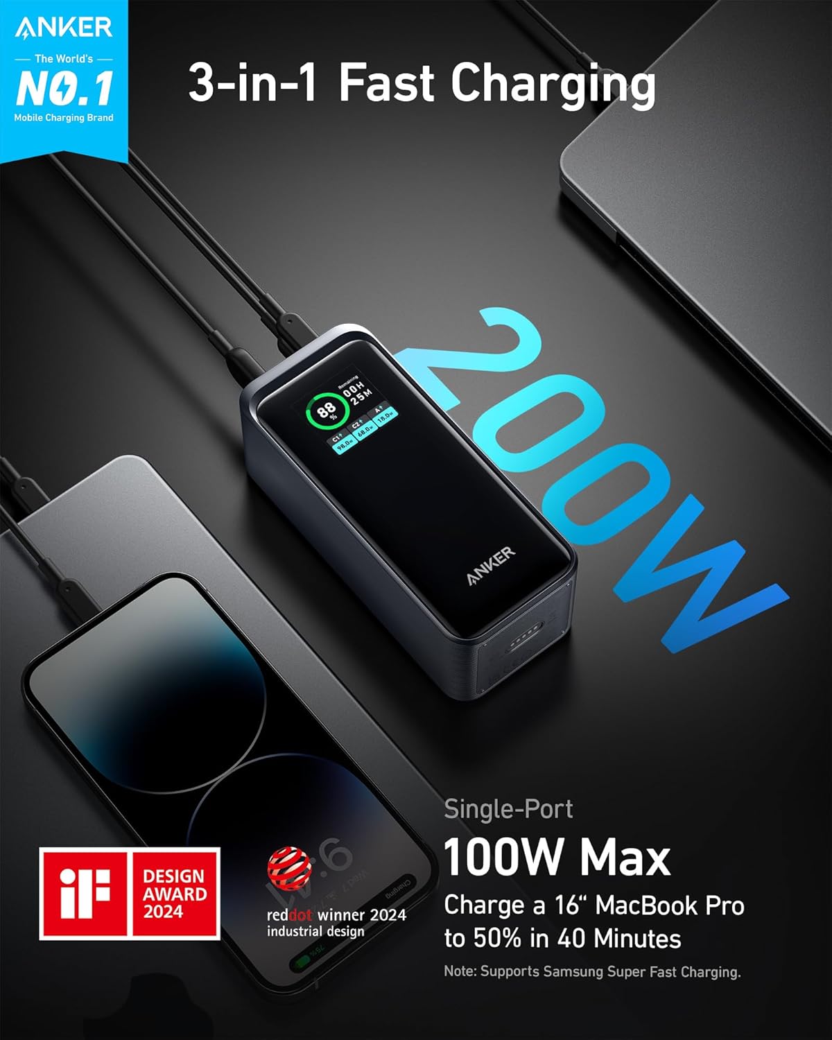 Anker Prime Power Bank, 20,000 mAh External Battery with 200 W