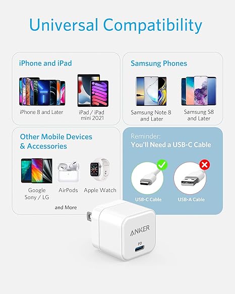 anker charger with Foldable Plug, PowerPort III 20W