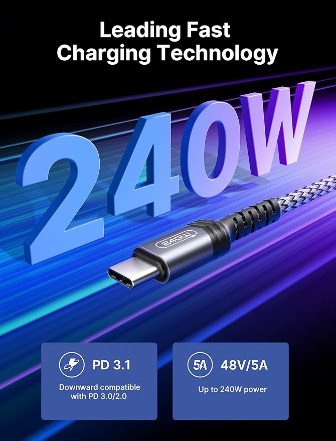 JSAUX 240W USB C to USB C Cable 3m