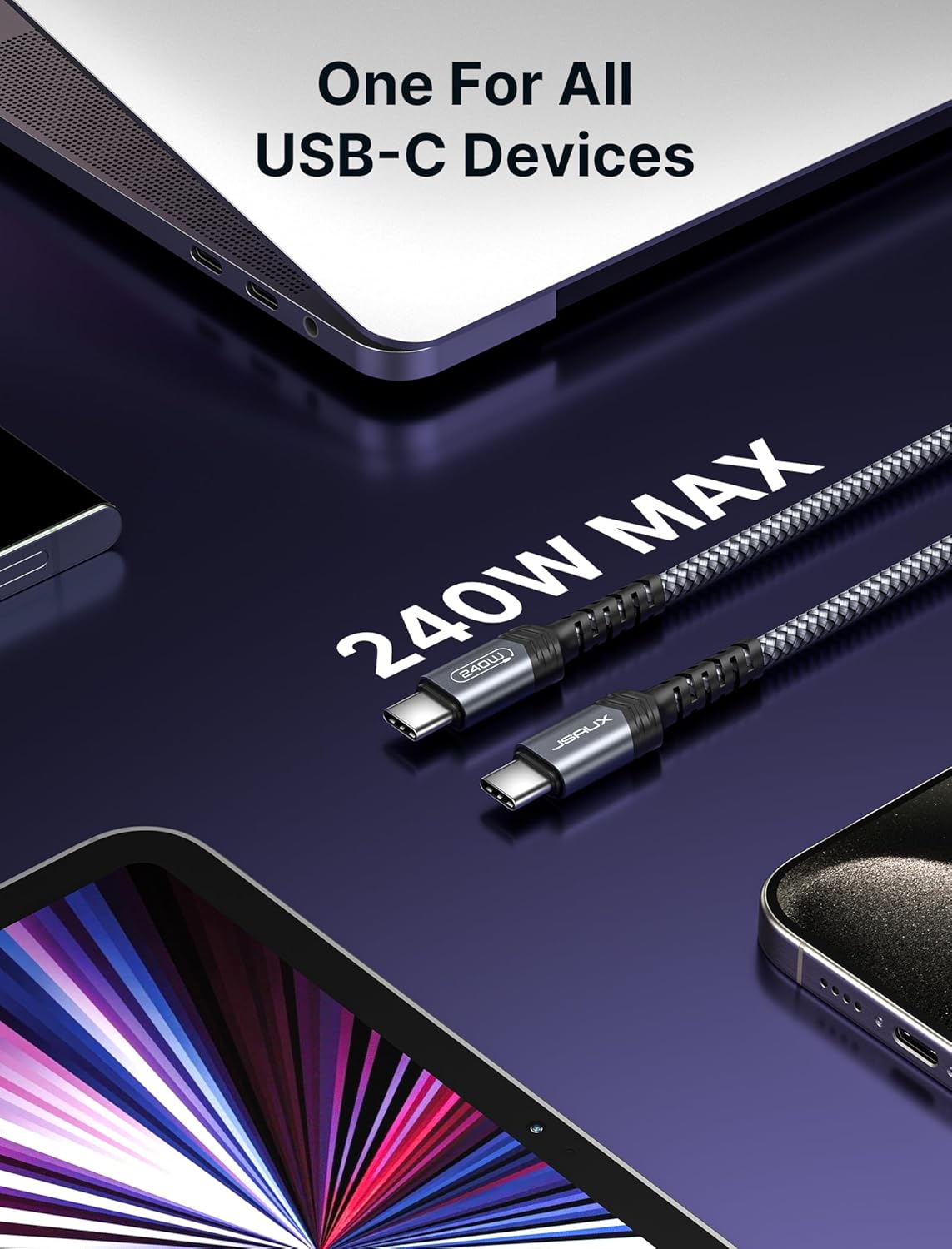 JSAUX 240W USB C to USB C Cable 3m