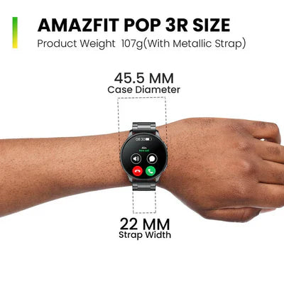 Amazfit Pop 3R Smart Watch With 1.43" 3.6 Cm AMOLED Display, BT Calling and AI Voice Assistance (Limited Classic Edition) - Metallic Black