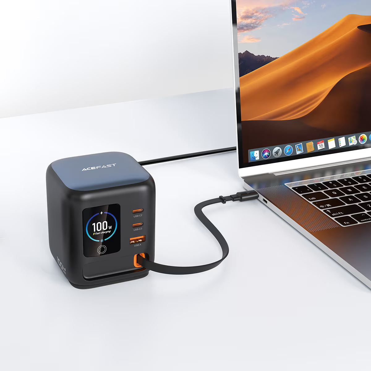 ACEFAST Z10 100W GaN Desktop Charging Station with Retractable USB-C Cable & Smart Display