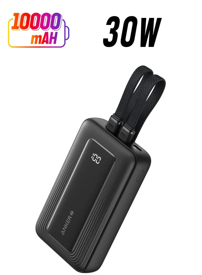 anker 10000 mAh Zolo Power Bank, 30W Max with Built-In USB-C and Lightning Cables
