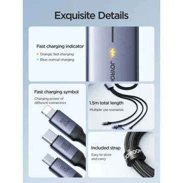 joyroom 100W 6-in-1 Fast Charging Cable (USB-A+Type-C to L+C+M) 1.5m-Black