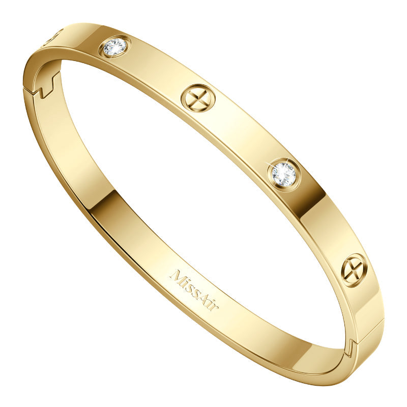 LOVE Bangle Bracelet – 14K Gold Plated Fashion Rhinestone Decorated Jewelry