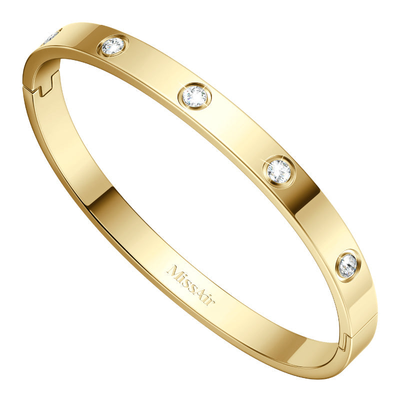 LOVE Bangle Bracelet – 14K Gold Plated Fashion Rhinestone Decorated Jewelry